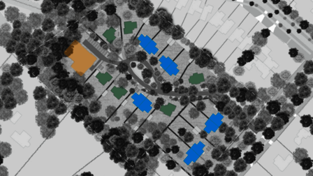 Ontwerp van het aanzicht van boven van waar de woningen op het perceel gebouwd kunnen worden